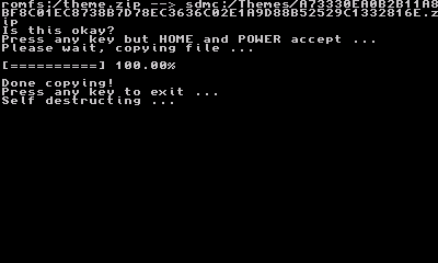 The theme installer application in the self-destruction stage.